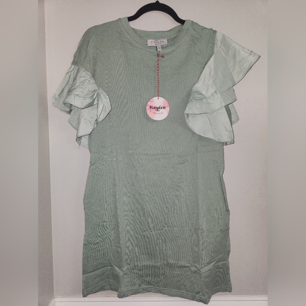 Hayden Medium Mint Green Ruffle Sleeve T-shirt Dress